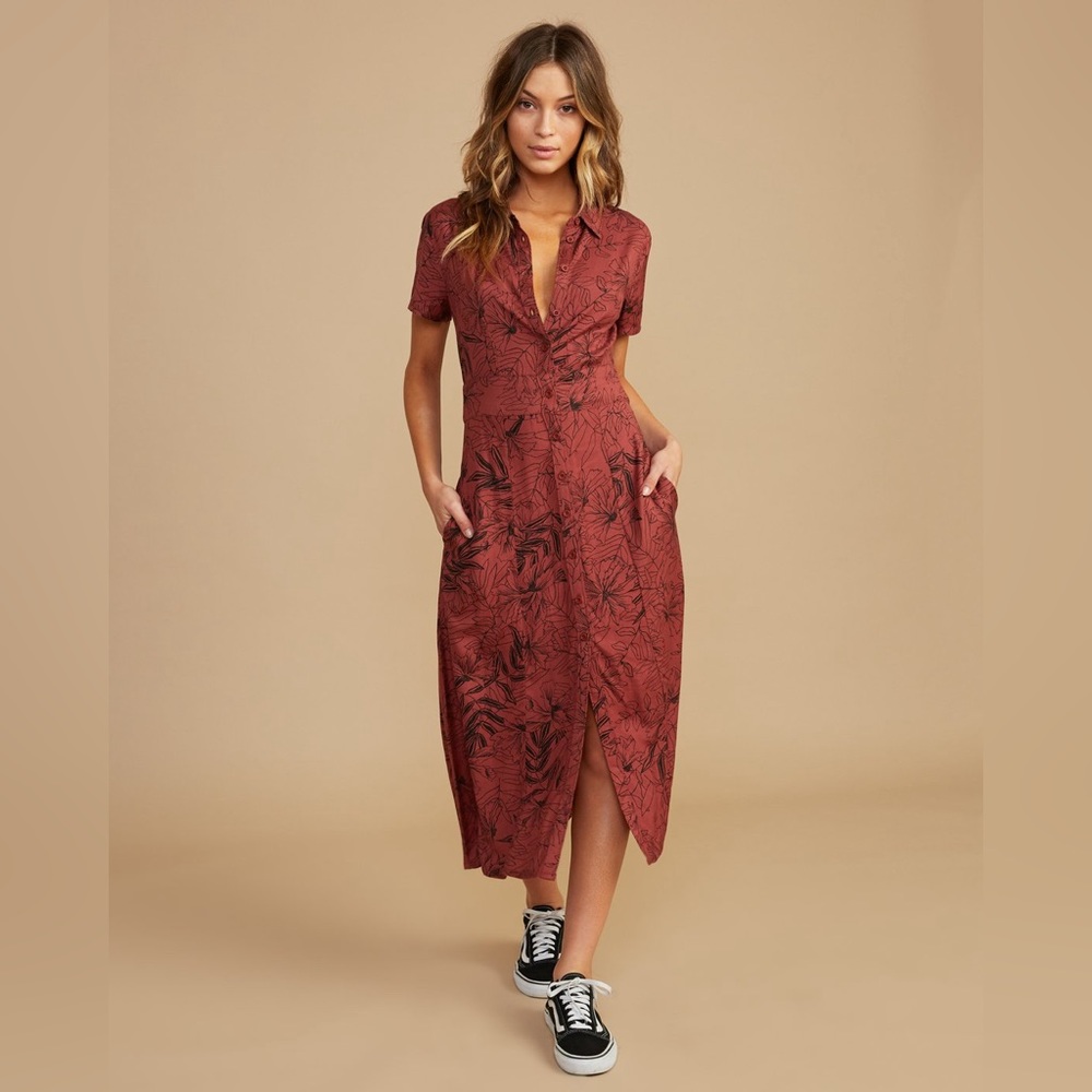 RVCA Rust Botanical Print Maxi Dress